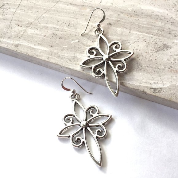 Sterling Silver Lotus swirl Cross Earrings - Picture 5 of 5